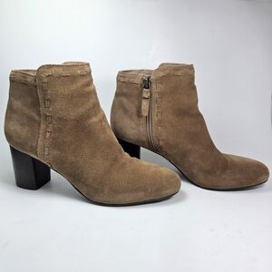 Via Spiga 'Basil' Caramel Suede Stitched Stacked Heel Zip Bootie W 8